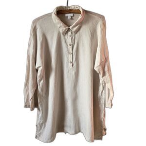 J Jill Love Linen Collection Long Sleeved Tunic Top Button Up 3/4 Sleeve WM